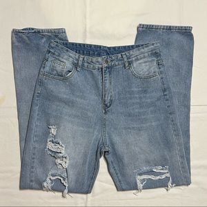 Medium Wash straight high-waisted ripped jeans